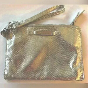Designer chic Cole Haan Silver Metallic Zipper Snakeskin Leather Purse Wristlet